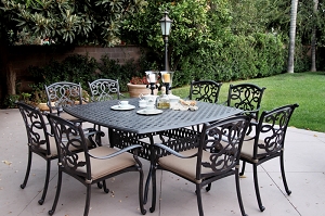 Santa Monica Cast Aluminum 9-Piece 8-Seat Square Patio Dining Set (Antique Bronze/Sesame)