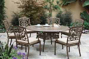 Santa Barbara Cast Aluminum 7-Piece 6-Seat Round Dining Set (Antique Bronze/Sesame)
