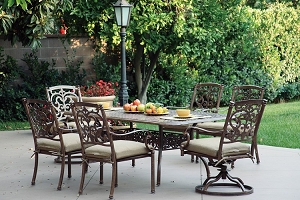 Santa Barbara Cast Aluminum 7-piece 6-Seat Rectangular Dining Set (Antique Bronze/Sesame)
